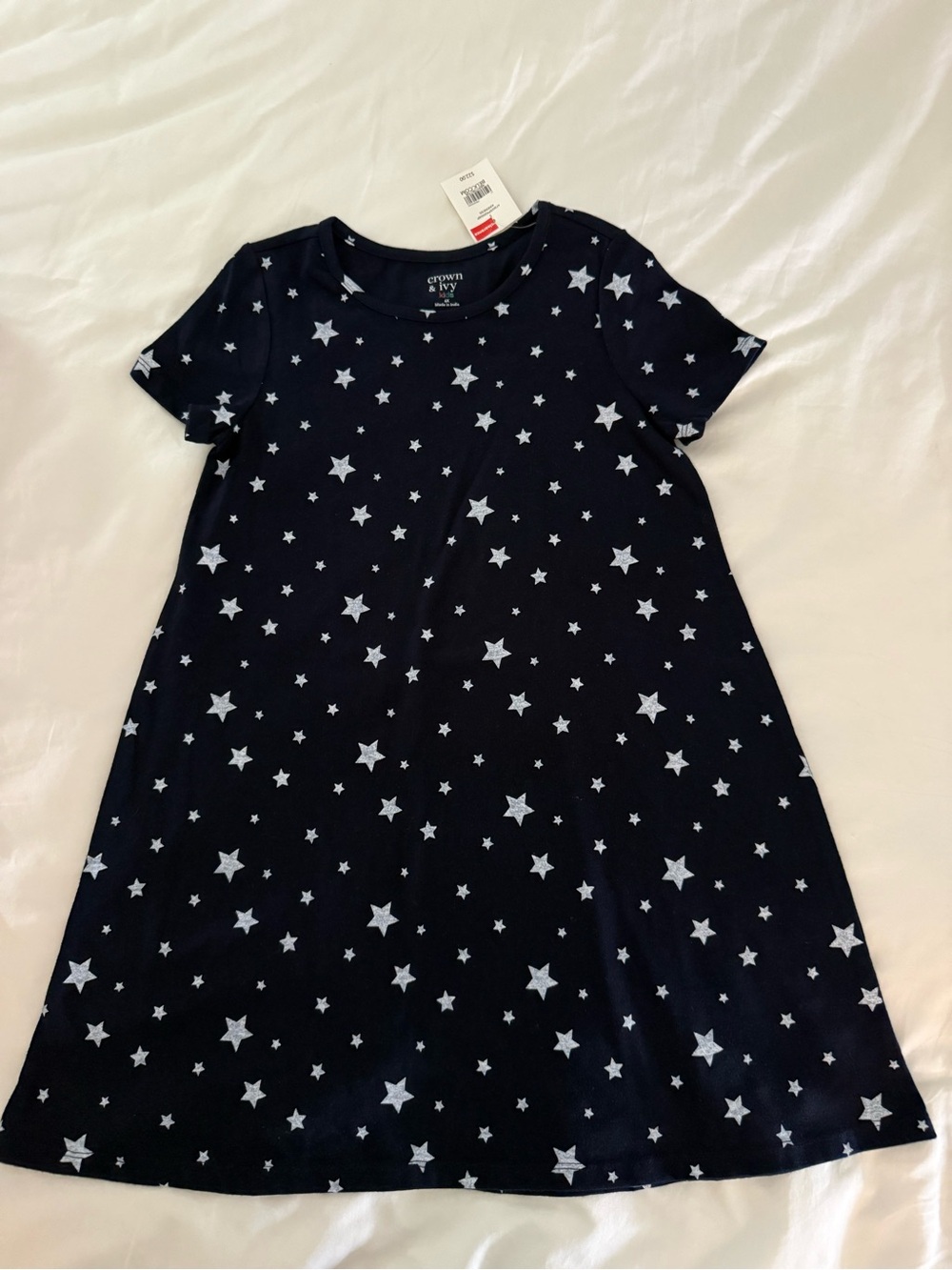 NWT Crown & Ivy Kids Girls 6X Navy Blue Star Print Short Sleeve Dress